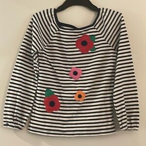 Youth size 12 long sleeve shirt stripe black and white with multicolored flowers